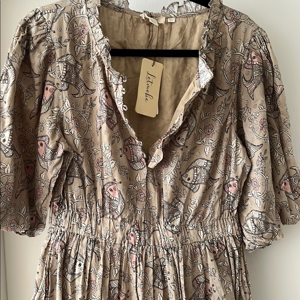 Anthropologie Beige and Pink Patterned Dress